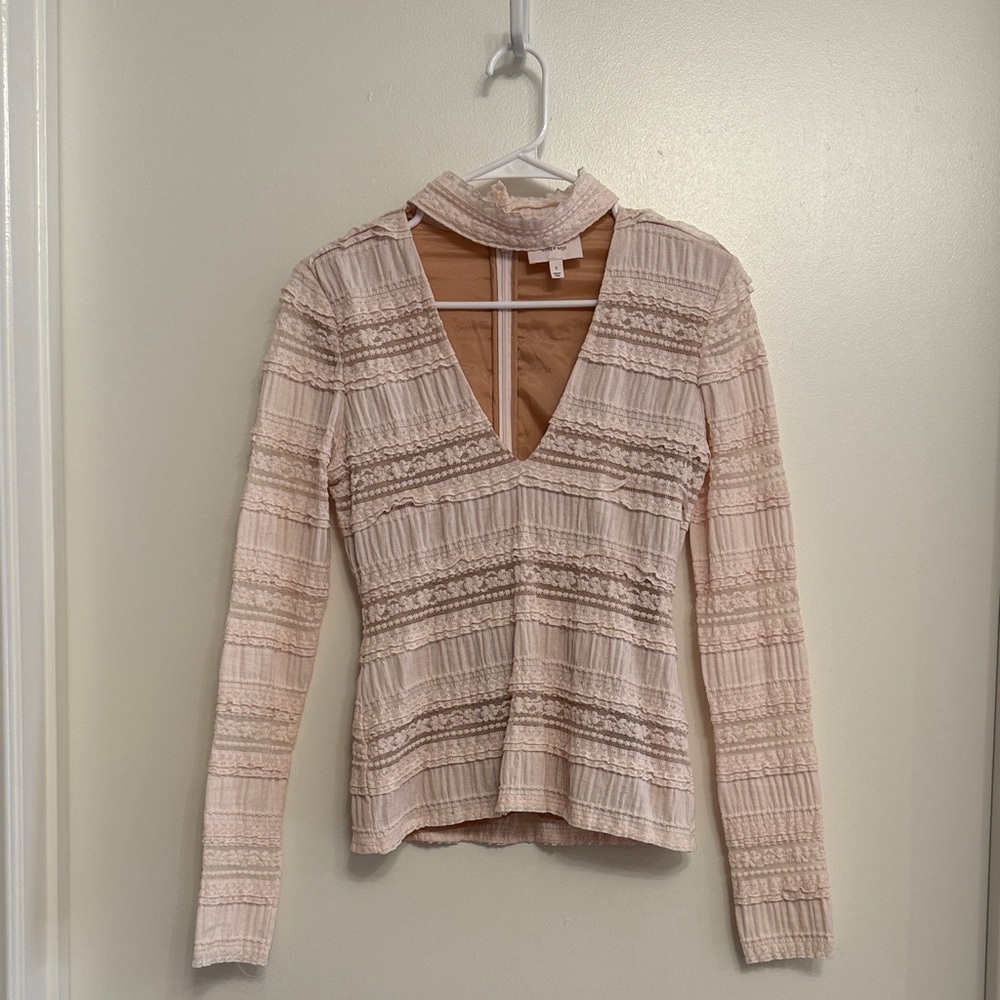 Cinq à Sept Blush Cecily lace choker V-neck long-sleeve blouse new